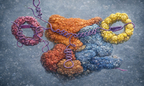 Schématický obrázek komplexu malých jaderných RNA